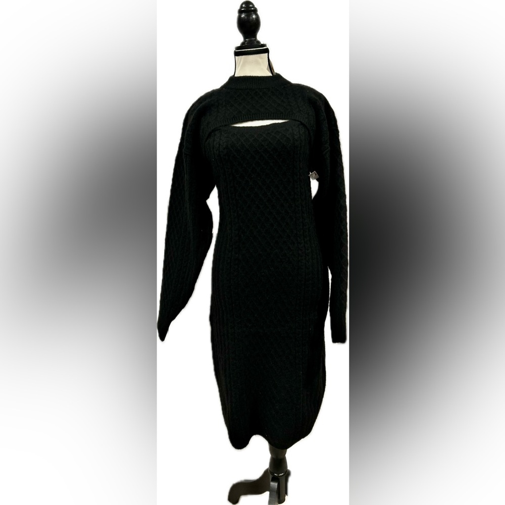 Elegant Black Knit Dress 2 Piece